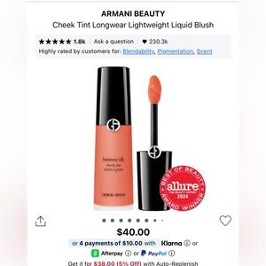 Armani Beauty cheek tint longwear lightweight liquid blush